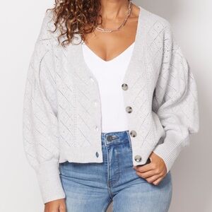 EVEREVE Gray Mara Pointelle Stitch Cardigan Sweater